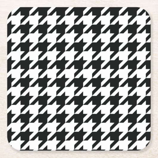 Zwart Wit Classic Houndstooth Check Vierkante Kartonnen Onderzetter (Voorkant)