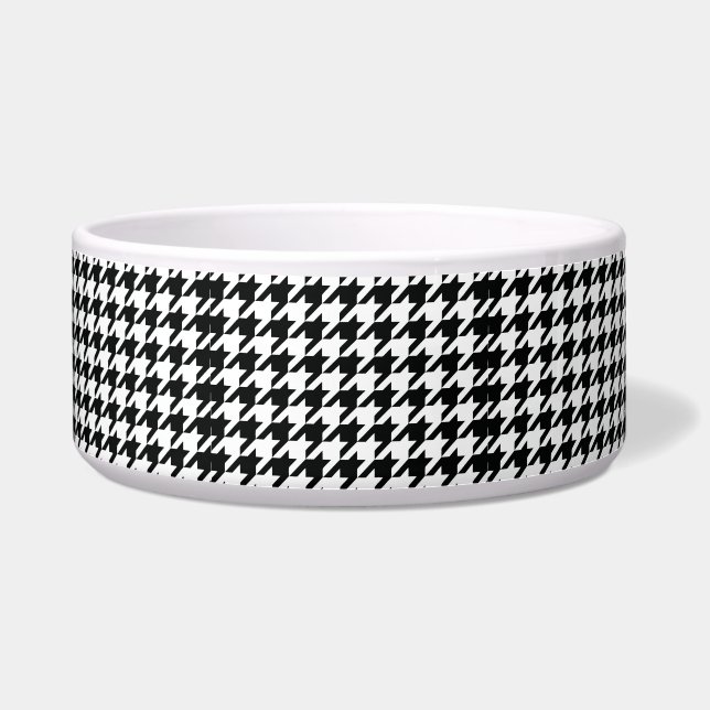 Zwart Wit Classic Houndstooth Check Voerbakje (Voorkant)
