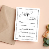 Zwart-wit Classic Script Wedding RSVP Kaart