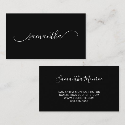 Zwart-wit Classy Curved Swash Handtekening Naam Visitekaartje (Voorkant / Achterkant)