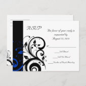 Zwart/Wit/Cobaltblauw Vet Draaikolk Bruiloft Uitnodiging Briefkaart (Voorkant / Achterkant)