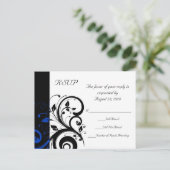 Zwart/Wit/Cobaltblauw Vet Draaikolk Bruiloft Uitnodiging Briefkaart (Staand voorkant)