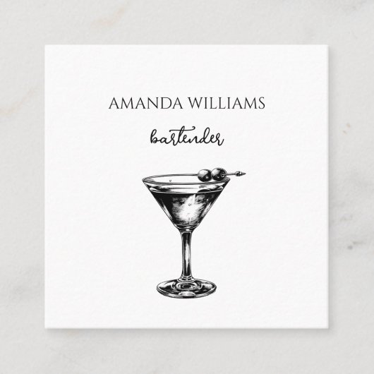 Zwart-wit cocktail professionele barman vierkante visitekaartje (Voorkant)
