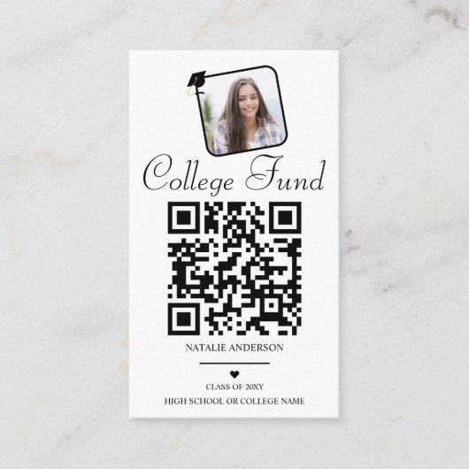 Zwart wit College Fund QR-Afstuderen Informatiekaartje (Voorkant)