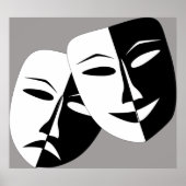 Zwart-wit Comedy en Drama Maskers Poster (Voorkant)