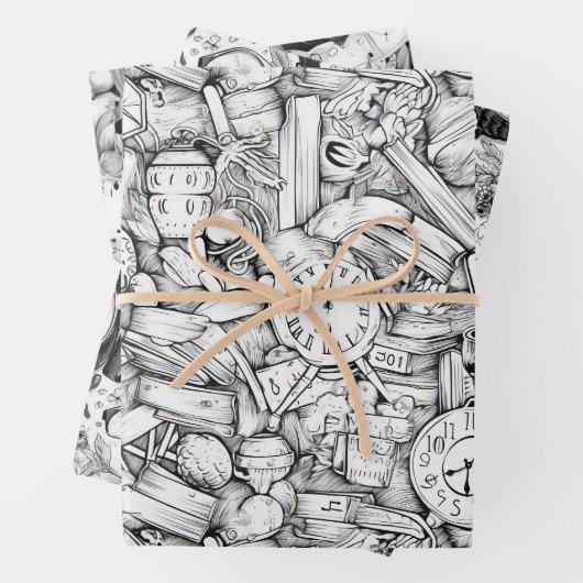 Zwart-wit comics patroon inpakpapier vel (In situ)