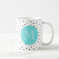 Zwart-wit Confetti Stippen Blauw Monogram Mok