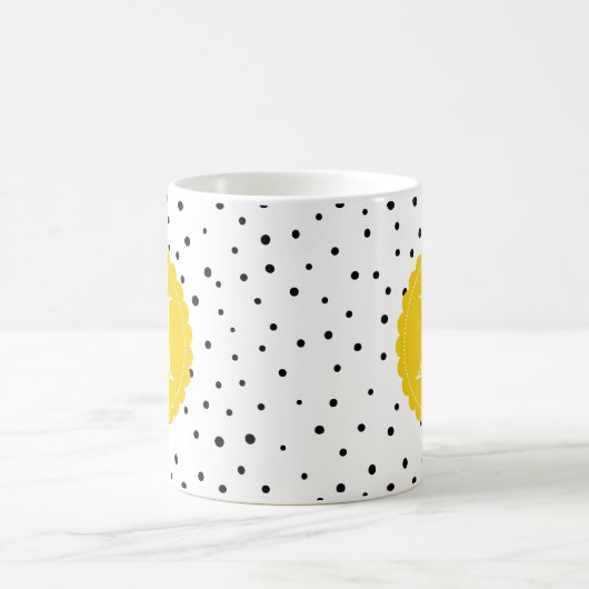 Zwart-wit Confetti Stippen Geel Monogram Mok (Center)
