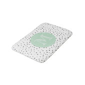 Zwart & Wit Confetti Stippen Mint Monogram Badmat (Gekanteld)