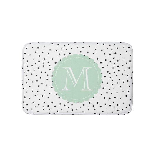 Zwart & Wit Confetti Stippen Mint Monogram Badmat (Voorkant)