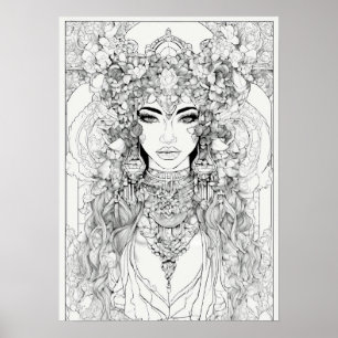 Zwart-wit contour art voor Wall poster