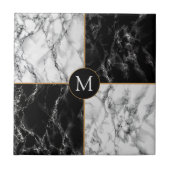 Zwart Wit Controleer Marmeren Monogram Keramische Tegeltje (Voorkant)