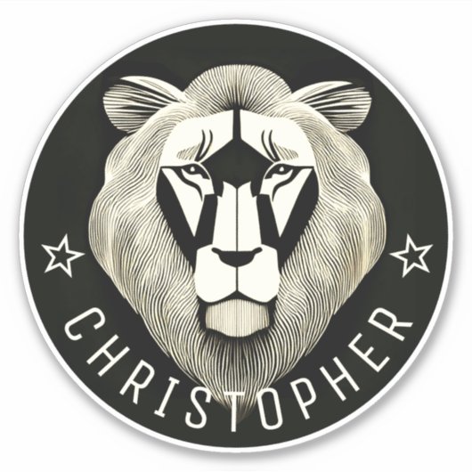     Zwart & Wit Cool Moderne Oude Leeuw Aangepaste Sticker (Voorkant)