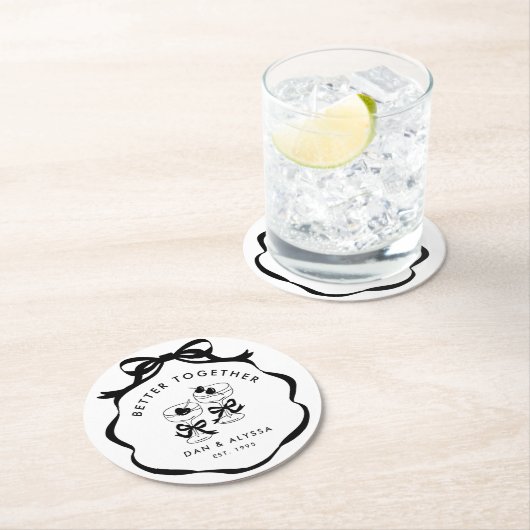 Zwart-wit Coquette Boog Beter Samen Ronde Kartonnen Onderzetter (Insitu)