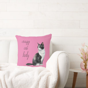Zwart-wit Crazy Cat Lady Kussen