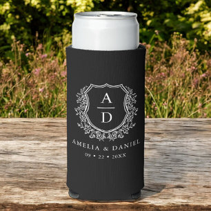 Zwart Wit Crest Modern Monogram Huwelijk