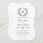 Zwart-wit  Crest Monogram Bruiloft Kaart (Voorkant / Achterkant)