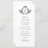 zwart-wit crest monogram bruiloft menu (Voorkant / Achterkant)