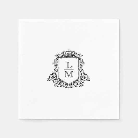 Zwart-wit Crest Monogram Custom Wedding Servet (Voorkant)