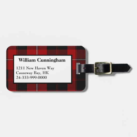 Zwart-wit Cunningham Tartan Bagagelabel (Voorkant horizontaal)