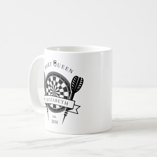 Zwart-wit Custom Name Dart Queen Coffee Mok (Voorkant links)