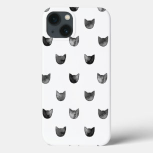 Zwart-wit Cute Cat Patroon iPhone 13 Hoesje