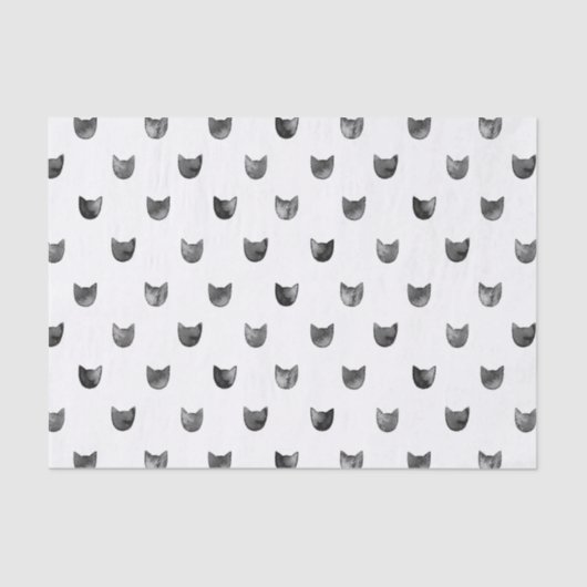 Zwart-wit Cute Cat Patroon Tissuepapier (Voorkant)