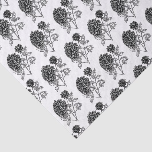 Zwart-wit Dahlia Pattern Tissuepapier (Detail)