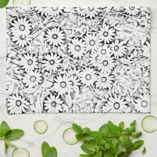 Zwart-wit Daisy Patroon Handdoek (Gevouwen)