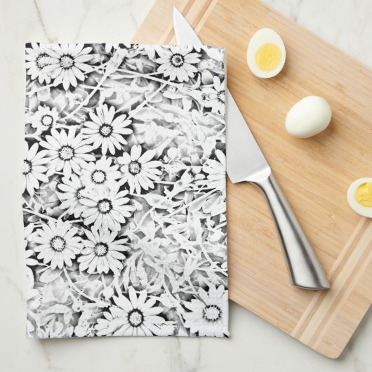 Zwart-wit Daisy Patroon Handdoek (Quarter Fold)