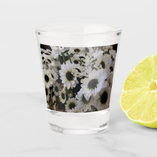 Zwart-wit Daisy - Shot Glas (Voorkant)