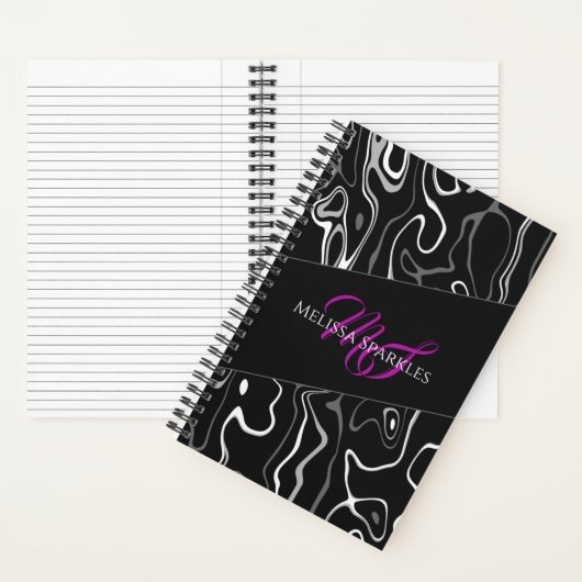 Zwart wit damascus abstract patroon Monogram Notitieboek (Binnen)