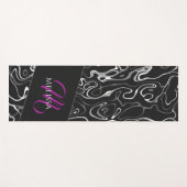 Zwart wit damascus abstract patroon Monogram Yogamat (Voorkant (horizontaal))