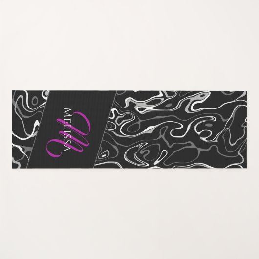 Zwart wit damascus abstract patroon Monogram Yogamat (Voorkant (horizontaal))