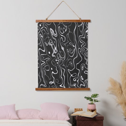 Zwart wit damascus abstract zwemt koel patroon hangend wandkleed (Slaapkamer)