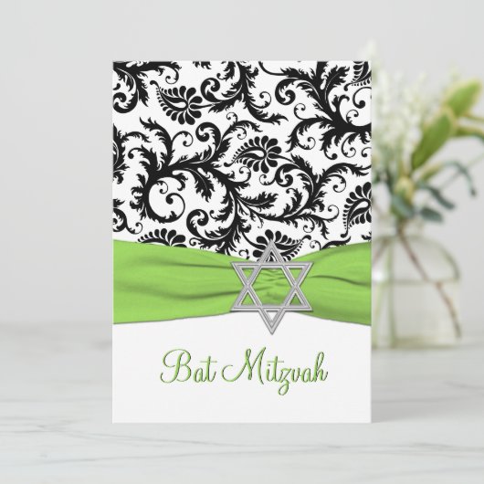 Zwart-wit Damascus met Limoen Faux-lint Kaart (Staand voorkant)