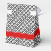  zwart-wit Damask #3 Rode naam Monogram Bedankdoosjes (Achterkant)