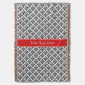 zwart-wit Damask #3 Rode naam Monogram Deken (Voorkant Verticaal)