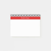 zwart-wit Damask #3 Rode naam Monogram Post-it® Notes (Voorkant)