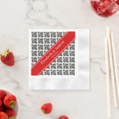 zwart-wit Damask #3 Rode naam Monogram Servet (Insitu)