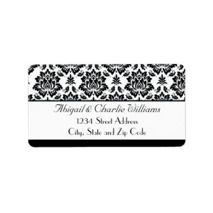 Zwart-wit Damask Adreslabel Etiket