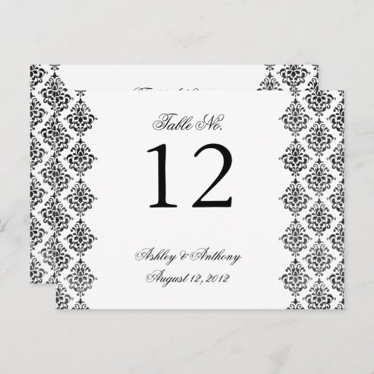 Zwart Wit Damask Arabesque Tafelnummer Kaart (Voorkant / Achterkant)
