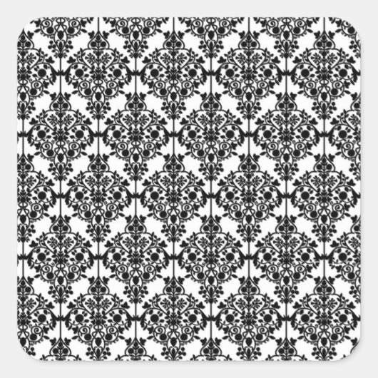 Zwart-wit Damask Art Print Vierkante Sticker (Voorkant)