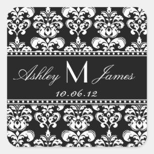 Zwart Wit Damask Bewaar de datum Sticker