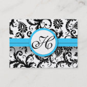 Zwart & Wit Damask Bright Aqua Verhoogde Trim Visitekaartje (Achterkant)