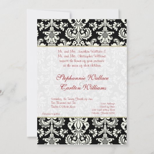 Zwart/wit Damask bruiloft uitnodiging (Voorkant)
