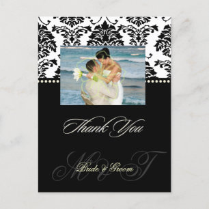 Zwart + Wit Damask Dank u Foto briefkaarten, Briefkaart