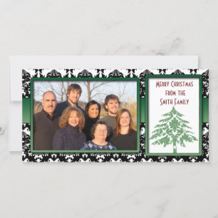 Zwart-wit Damask Green Damask Tree-fotokaarten Feestdagenkaart