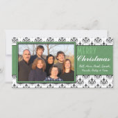 Zwart-wit Damask Green Trim Merry Kerstmis Feestdagenkaart (Voorkant)