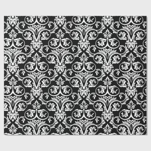 Zwart-wit Damask Grote Patroon Print Cadeaupapier (Vlak)